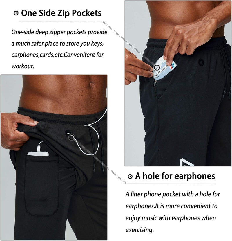 Pinkbomb Men's 2 in 1 Running Shorts Gym Workout Quick Dry Mens Shorts with Phone Pocket (Black, Large) - Image 2
